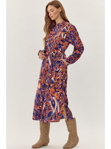 BLUE ABSTRACT SHIRT DRESS