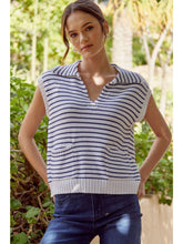 STRIPE KNIT COLLARED POPOVER