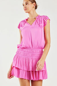 ZOEY PLEATED MINI DRESS - PINK