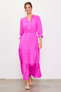 HOT PINK RUFFLE TIERED MAXI DRESS