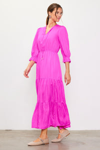 HOT PINK RUFFLE TIERED MAXI DRESS