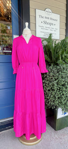 HOT PINK RUFFLE TIERED MAXI DRESS