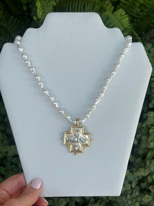 CRYSTAL CROSS BAROQUE PEARL NECKLACE