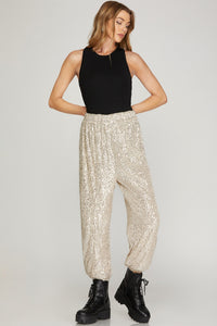 BLACK SEQUIN JOGGERS