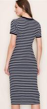 NAVY STRIPE KNIT MIDI DRESS