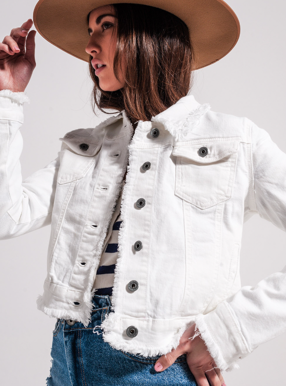 WHITE RAW EDGE DENIM JACKET