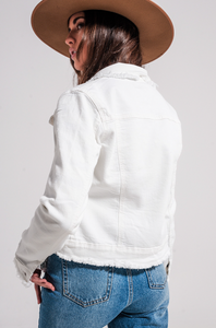 WHITE RAW EDGE DENIM JACKET