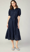 PLEATED EYELET MIDI DRESS